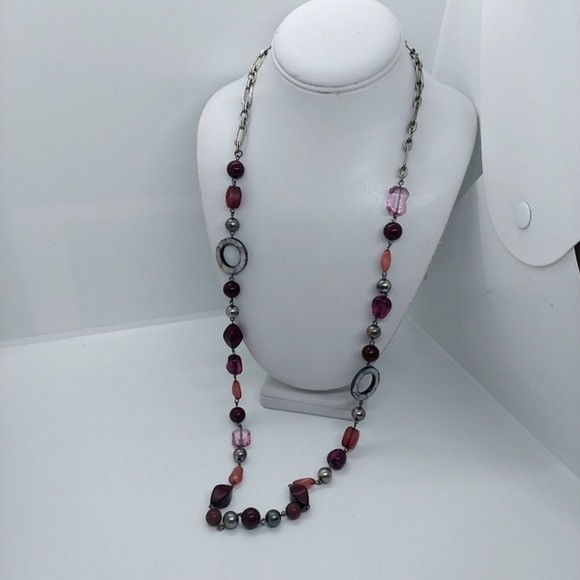 Source Unknown Jewelry - Long silver tone shell and‎ beaded necklace